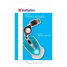 Ratón Verbatim Go Mini USB 1000 DPI azul y plata con cable retráctil