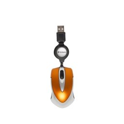Ratón Verbatim Go Mini USB tipo A 1000 DPI naranja con cable retráctil