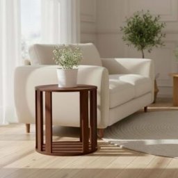 Oviala Mesa de centro redonda con acabado madera diám 50 cm madera oscura