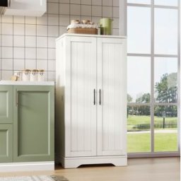 MODFU Armario alto de cocina con luz led con sensor, 60x40x120.5 cm, blanco
