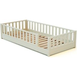 Jurababy Cama infantil a ras de suelo de madera - 90x190 - blanco perla