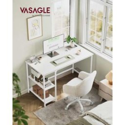 VASAGLE Escritorio con 2 estantes de acero de color blanco