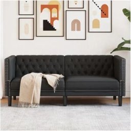 Clicnbuy Sofá Chesterfield de 2 plazas cuero artificial negro