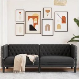 Clicnbuy Sofá Chesterfield de 3 plazas cuero artificial negro