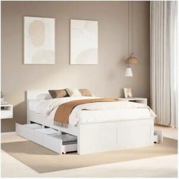 vidaxl Cama con cabecero sin colchón madera maciza blanca 135x190 cm