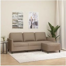 Clicnbuy Sofá 3 plazas y taburete cuero sintético color capuchino 180 cm