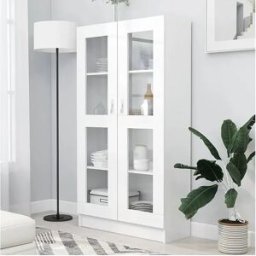vidaxl Vitrina de madera contrachapada blanco 82,5x30,5x150 cm