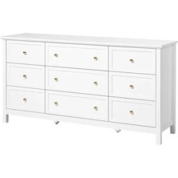 Cómoda SucceBuy de 9 Cajones, Armario de Madera con Sistema Deslizante y Antivuelco, Estilo Minimalista Retro, Mueble de Salón, Blanco