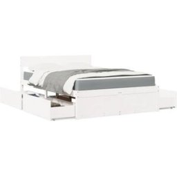 vidaxl Cama con cajones y colchón madera maciza pino blanco 120x200 cm