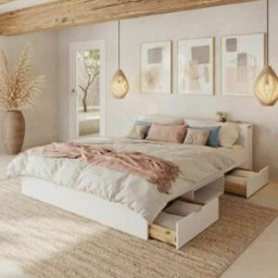 ID Kids Cama con 2 cajones y colchón madera maciza blanco 160x200 cm