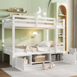 OKWISH Litera blanca de madera y mdf convertible 90x200 cm