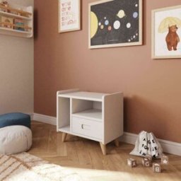 ID Kids Mesita de noche madera maciza blanco y madera