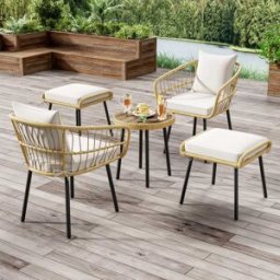 Urban Meuble Conjunto de jardín de 5 piezas de ratán, mesa y sillas