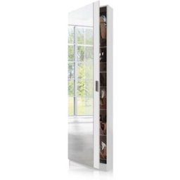 duehome Zapatero de 1 puerta con espejo 50x180 cm melamina blanco brillo