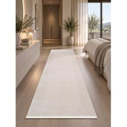 The carpet Alfombra acrílica diseño elegante ribete, beige, 80 x 300 cm