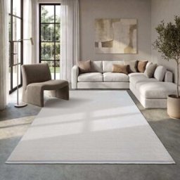 The carpet Alfombra acrílica, diseño moderno textura sutil, crema, 80 x 300 cm