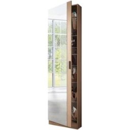 duehome Zapatero de 1 puerta con espejo 50x180 cm melamina roble canadian
