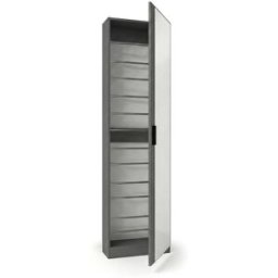 duehome Zapatero alto de 1 puerta con espejo 180x50 cm melamina gris grafito