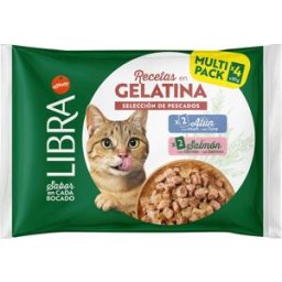 Libra Pack Sobres en Gelatina Salmón y Atún para Gatos Adultos 4 x 85 gr