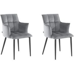 Loft24 Juego de 2 sillas de comedor tapizadas en tejido gris claro