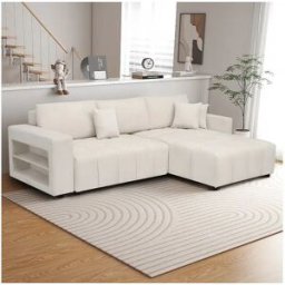 Habitat et jardin Sofá cama esquinero 3 plazas en tejido de chenilla - "Trocadero" - Beige
