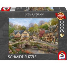 Puzzle Schmidt Spiele 2000 piezas Thomas Kinkade Studios Verano en Cobblestone Village