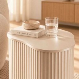 Calicosy Mesa auxiliar organic con base ondulada lacada, ancho 47 cm - beige