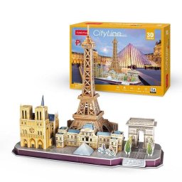 Puzle 3D CubicFun París 4 en 1 114 Piezas Torre Eiffel Notre Dame Louvre