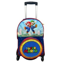 Mochila Primaria Dam Electronics Super Mario Doble Compartimento + Carro Negro