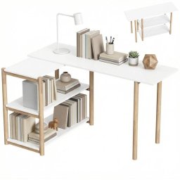 Escritorio Homcom Esquinero Plegable 150 cm Forma L Estantes Blanco