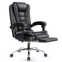 Silla de Oficina Naspaluro Ergonómica con Reposapiés Retráctil Reposo 135° Cuero PU 200 kg Negra