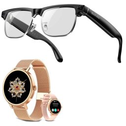 Blackview BV200 Gafas Inteligentes con Cámara IA Traductor y Altavoces Negras + Smartwatch