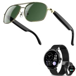 Blackview D1Pro Gafas Inteligentes Altavoz Bluetooth Micrófono Doradas + Smartwatch X30 Negro