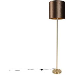 QAZQA Lámpara de pie latón con pantalla terciopelo marrón 40 cm