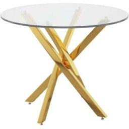 Hauss Spole Mesa de comedor redonda de vidrio templado y metal dorado, 80 cm