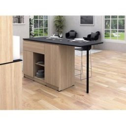 Unique Isla central de cocina con 2 puertas, 1 cajón y 2 estantes - Natural y negro - TUNORI