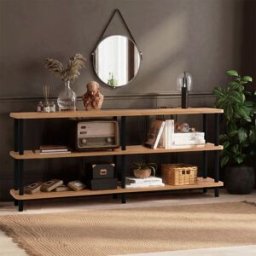 Concept Usine Estantería de diseño bajo en negro y madera 180 cm