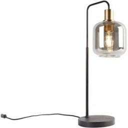 QAZQA Lámpara de mesa negra oro cristal ahumado