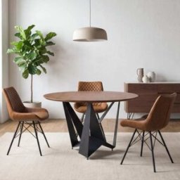 Pondecor Mesa redonda Nimes de nogal y metal negro mate Ø 120 cm