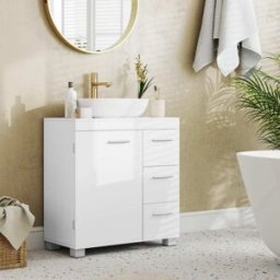 VASAGLE Mueble bajo lavabo con 3 cajones de color blanco