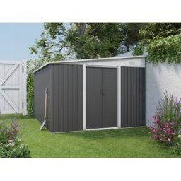 Unique Caseta de jardín metálica adosada de acero galvanizado antracita 9,76 m² - DAXTON