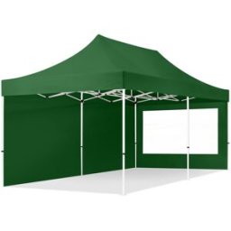 TOOLPORT 3x6 m Carpa plegable, ECONOMY acero 30mm, 2 laterales incl. con ventanas panorámicas, verde oscuro - (59053)