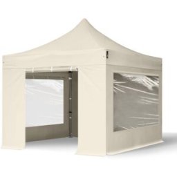TOOLPORT 3x3 m Carpa plegable, PREMIUM acero 40mm, 4 laterales incl. con ventanas panorámicas, crema - (600015)