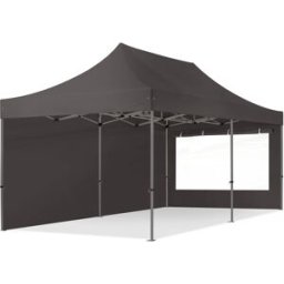 TOOLPORT 3x6 m Carpa plegable, PREMIUM acero 40mm, 2 laterales incl. con ventanas panorámicas, gris oscuro - (600077)