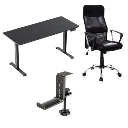 Owlotech WorkSpace Pro Mesa de Escritorio Regulable en Altura + Silla Oficina + Soporte Auriculares
