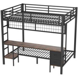 REDOM Cama alta de metal negra 140x200 cm