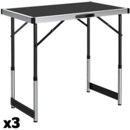 Tectake Juego de 3 mesas de trabajo de aluminio, 300x60x73-94 cm, negro