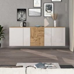 Whous Aparador suspendido 5 puertas de 200 cm efecto madera blanco / roble