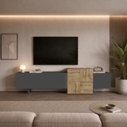 Whous Mueble tv suspendido 3 puertas efecto madera antracita/roble 210