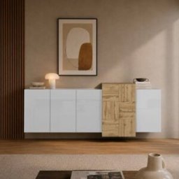 Whous Aparador 5 puertas efecto madera blanco brillo/roble 210x40x75cm